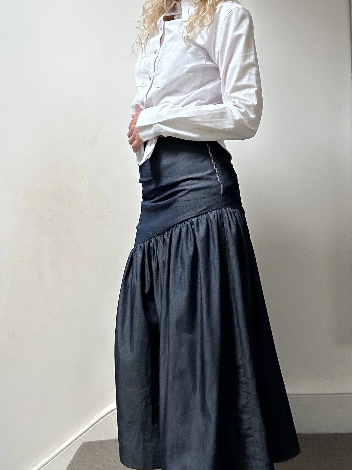'NO MORE NOBODY' - Hilda Gathered Skirt Organic Cotton - Chambray