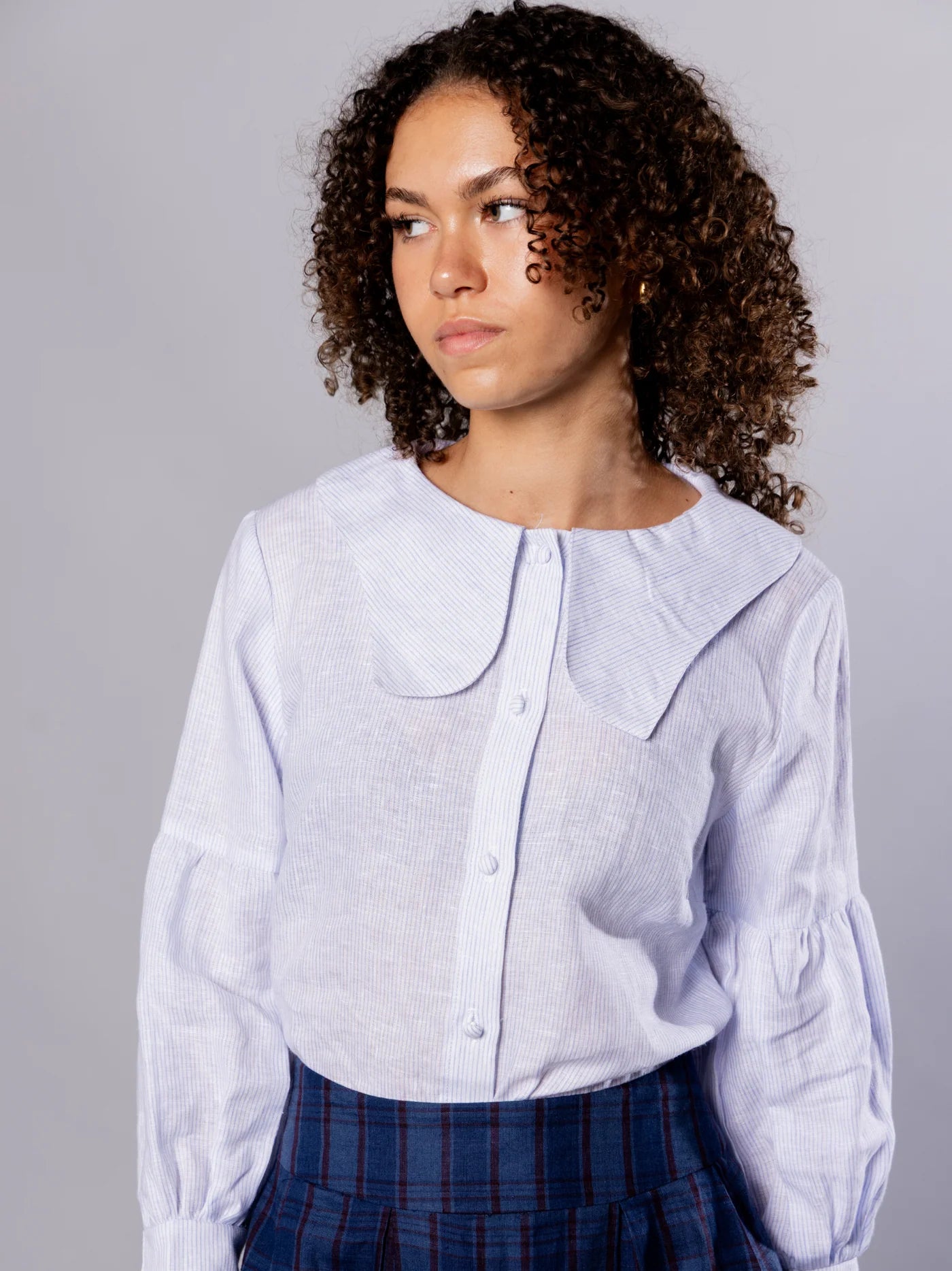 'NO MORE NOBODY' - Habiba Blouse Organic Linen - Blue