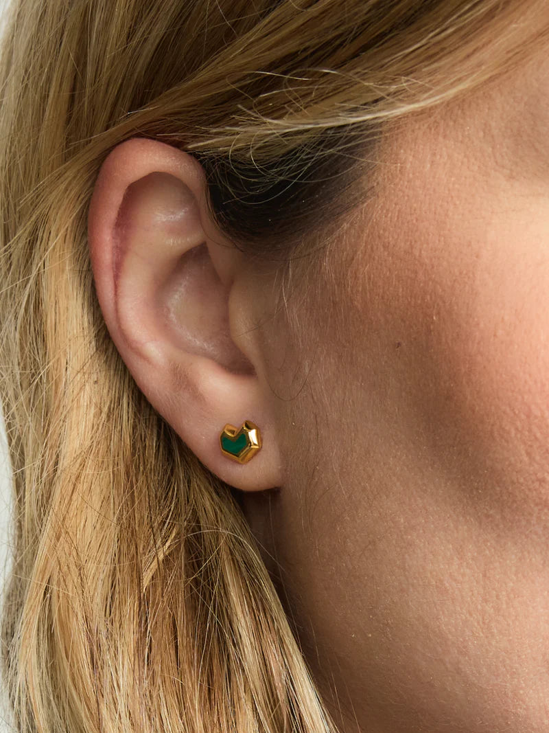Daryl Studs - Gold/Green Malachite