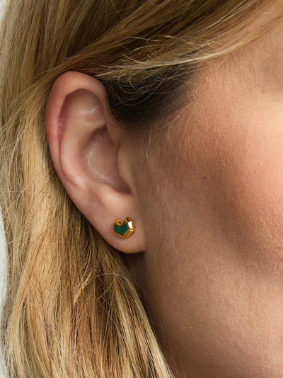 Daryl Studs - Gold/Green Malachite