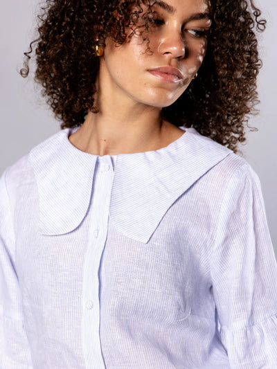 'NO MORE NOBODY' - Habiba Blouse Organic Linen - Blue