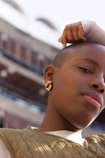 Arch Window Studs - Gold & Orange