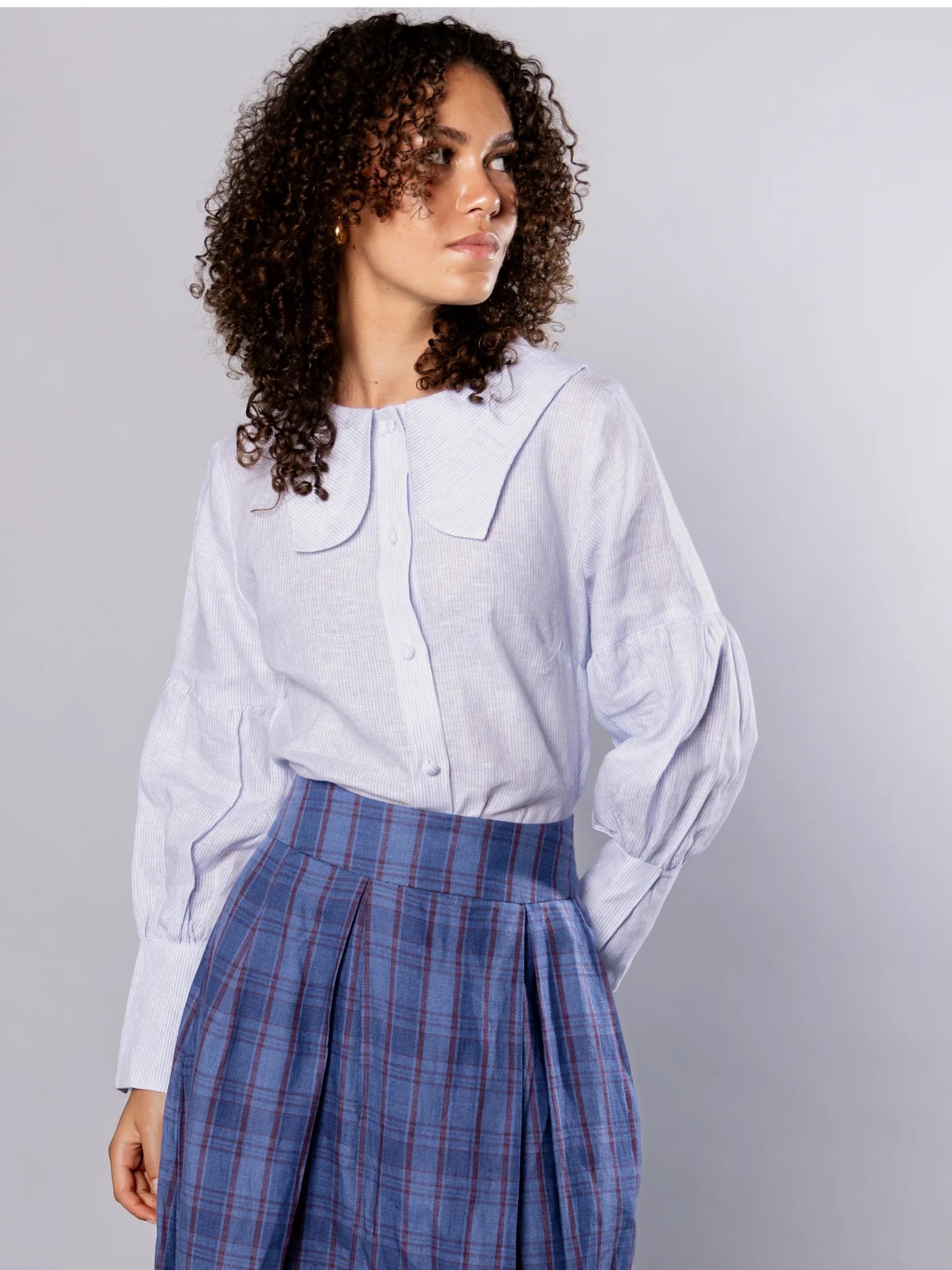 'NO MORE NOBODY' - Habiba Blouse Organic Linen - Blue