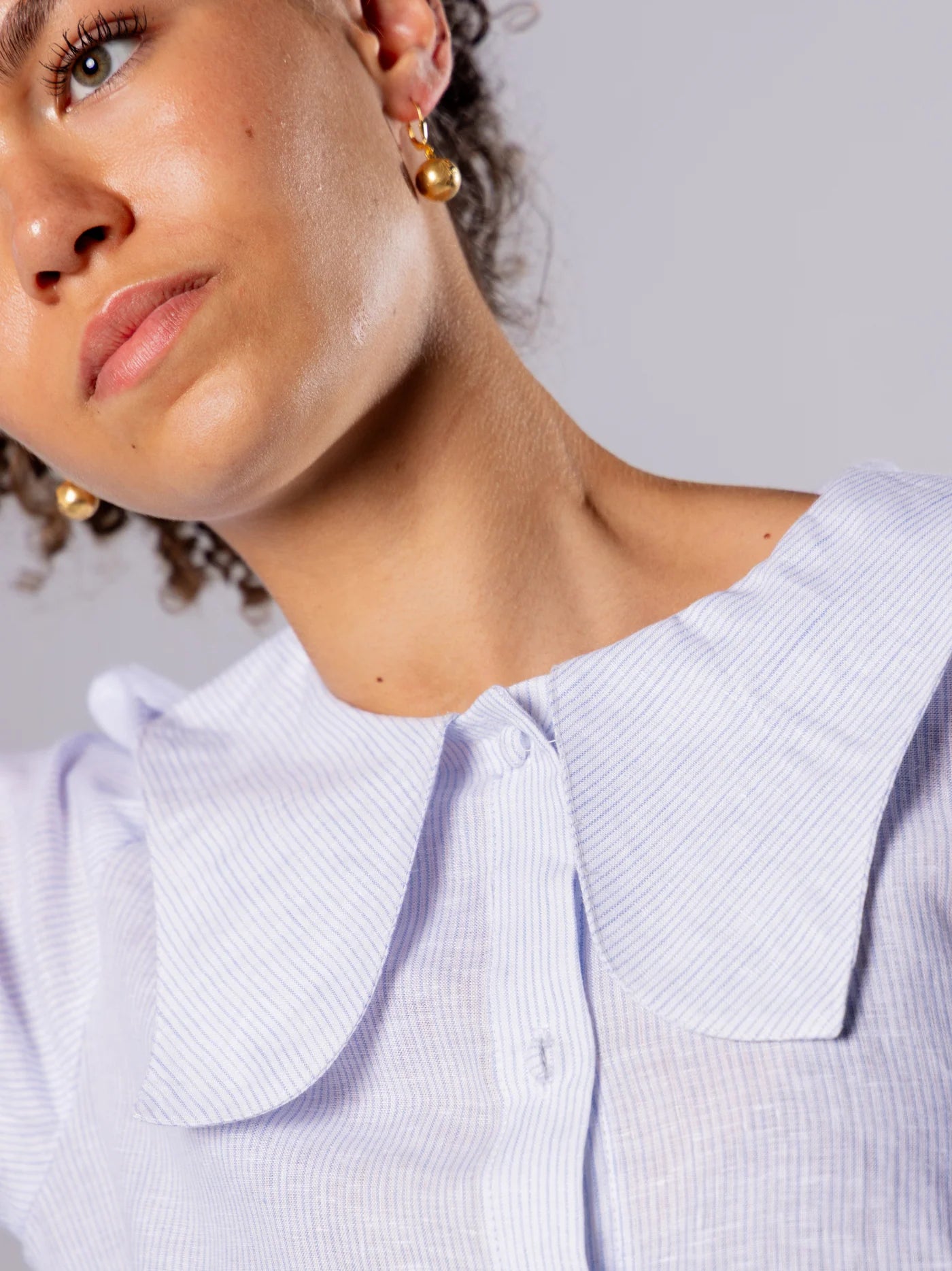 'NO MORE NOBODY' - Habiba Blouse Organic Linen - Blue