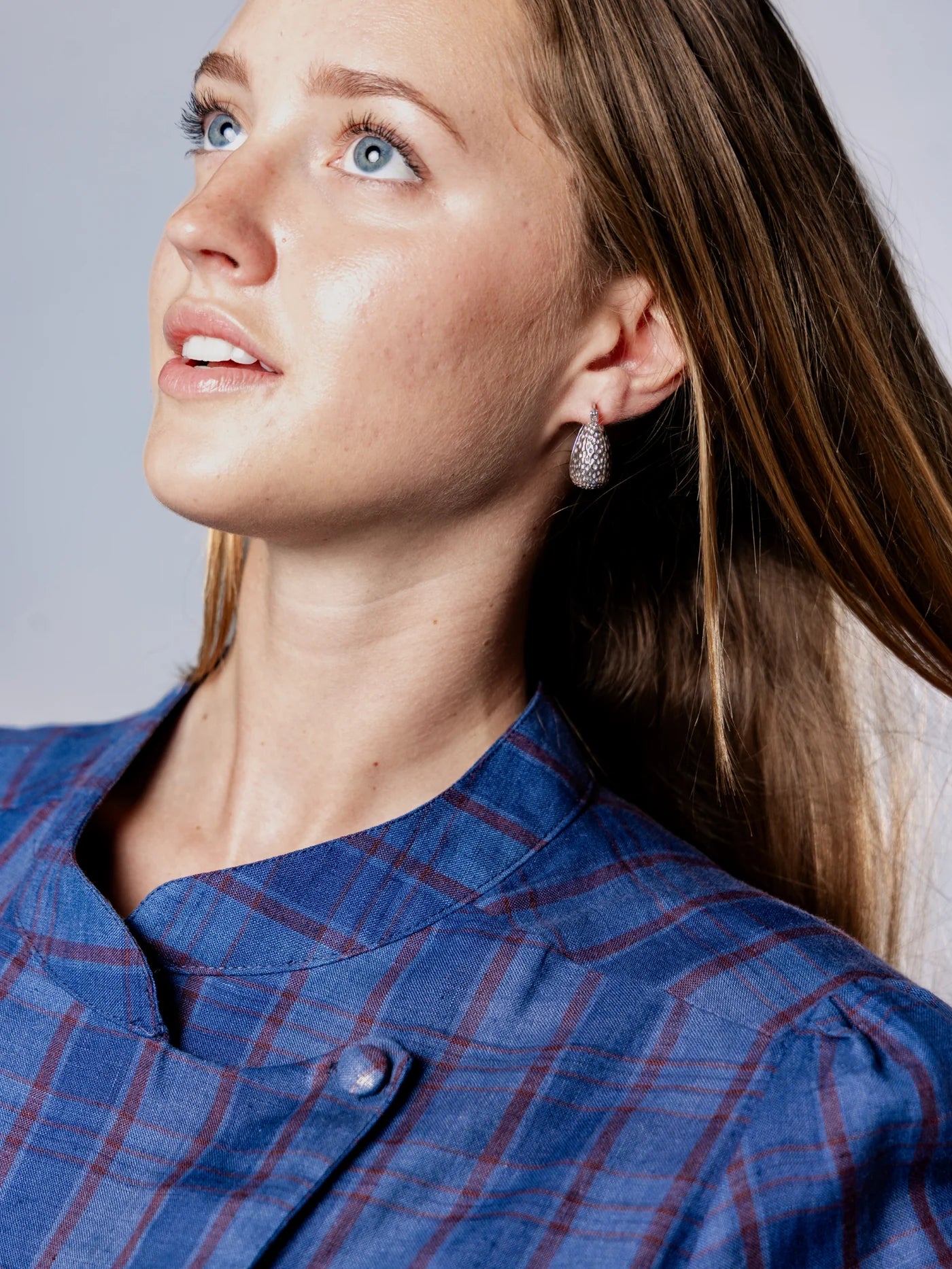 'NO MORE NOBODY' - Talitha Midi Dress Organic Linen -  Navy Multi Check