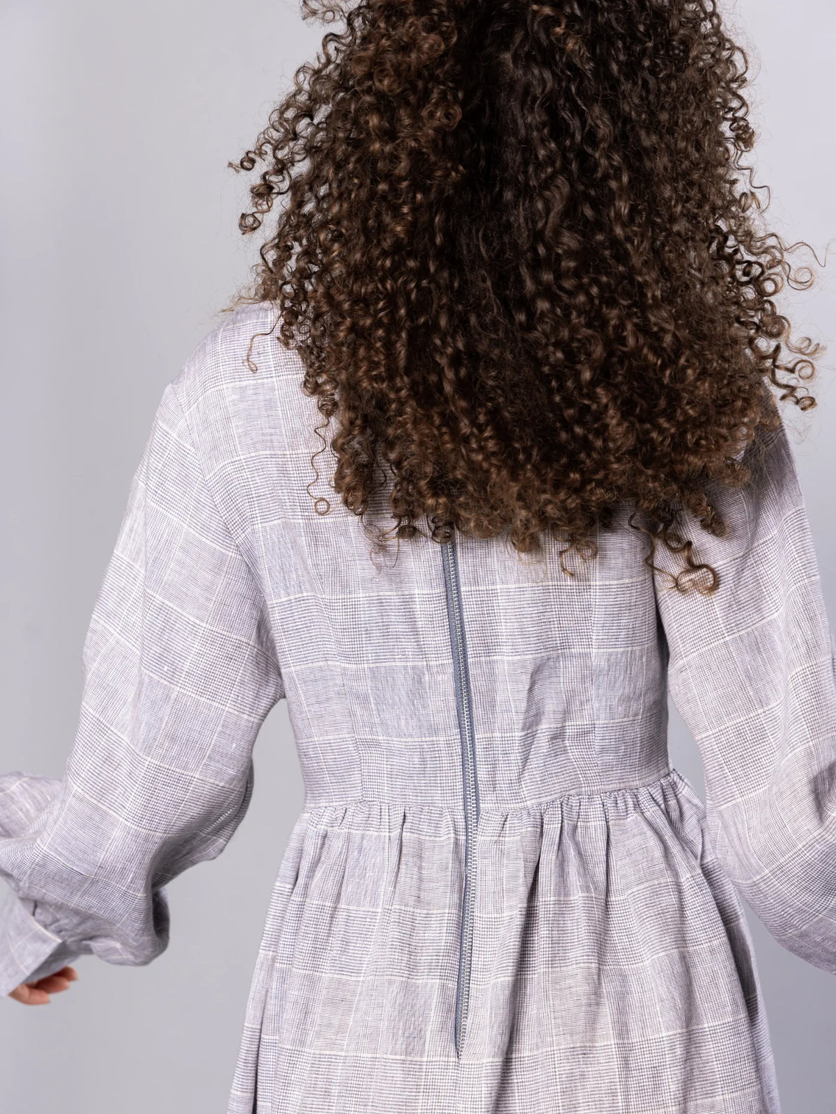 'NO MORE NOBODY' - Michelle Maxi Dress Organic Linen - Grey Check