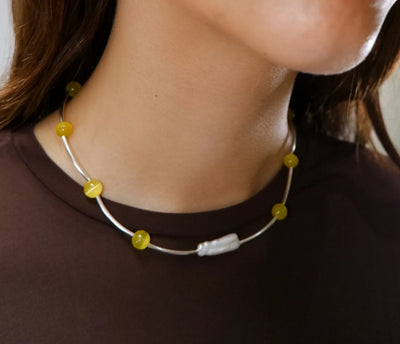 Silver Orbit Necklace - Citrine