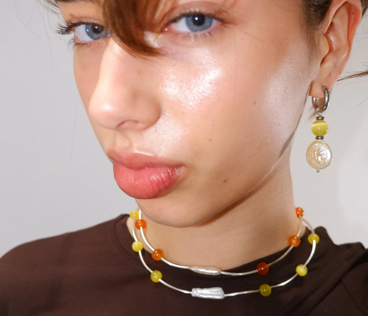 Silver Orbit Necklace - Citrine