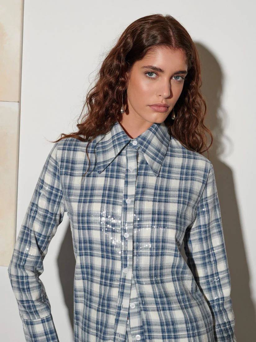Maya Sequin Shirt - Cloud Blue