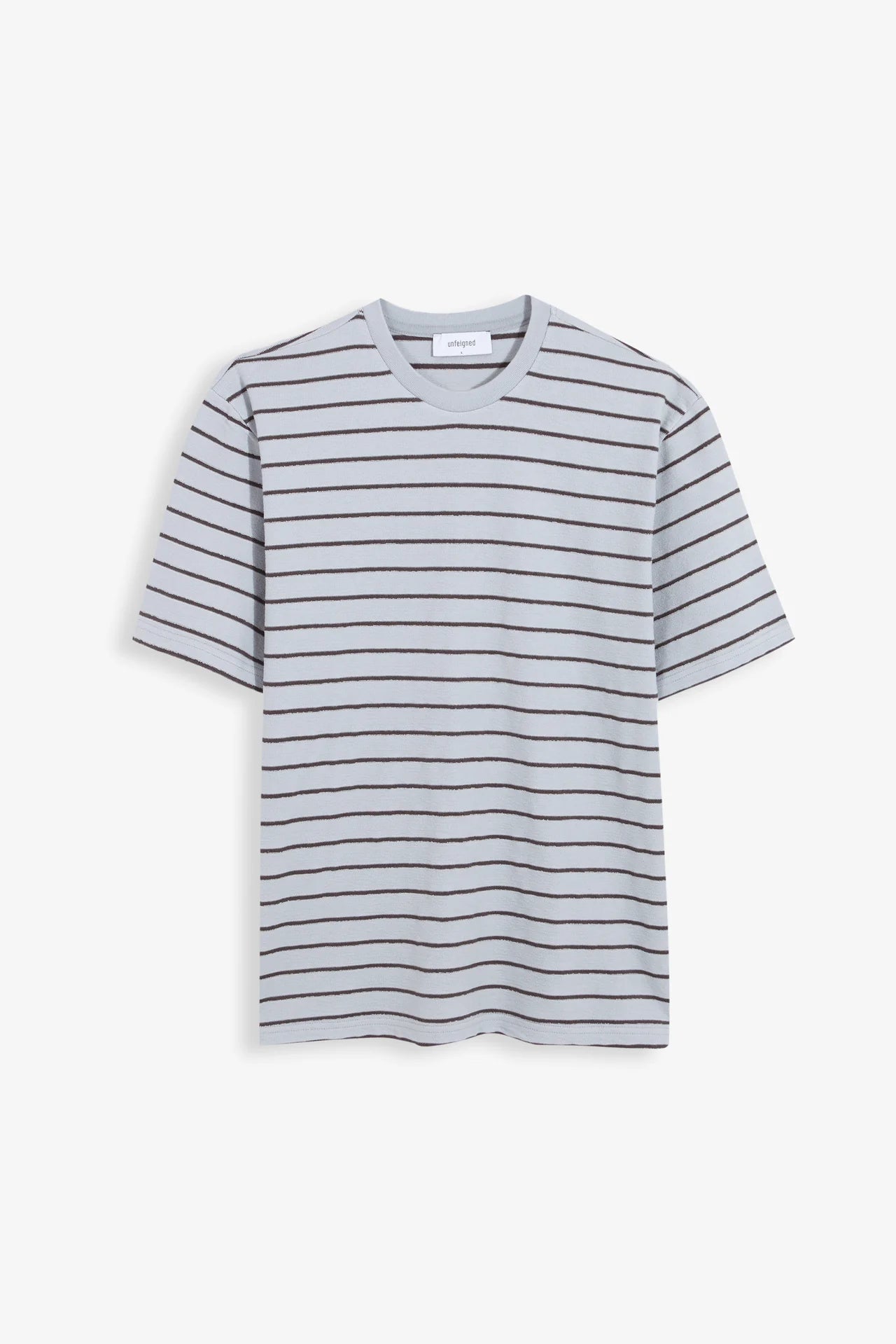Terry Basic T-Shirt - Pearl Blue with Charcoal Stripes