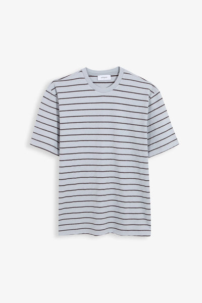 Terry Basic T-Shirt - Pearl Blue with Charcoal Stripes