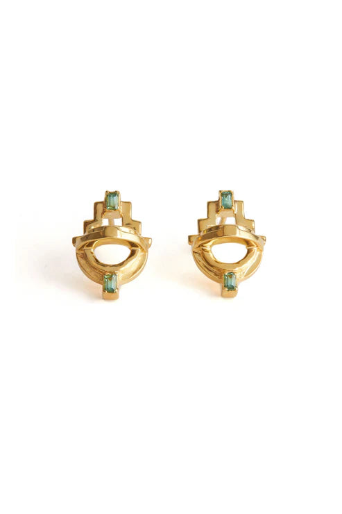 Ayah Earrings - Gold & Green Tourmaline