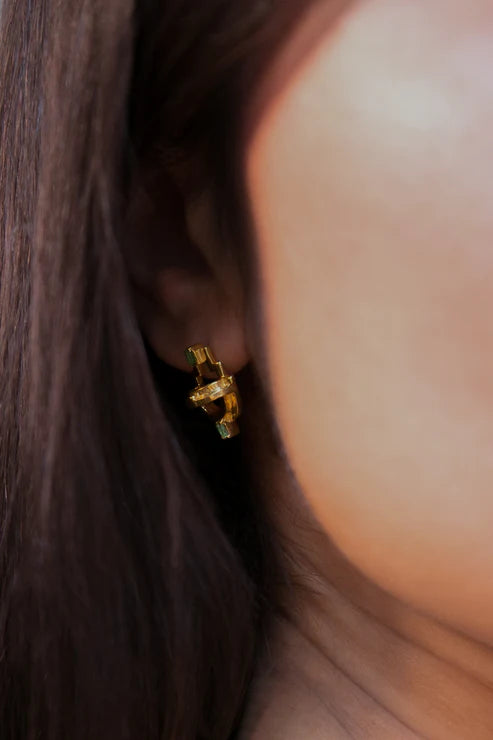 Ayah Earrings - Gold & Green Tourmaline