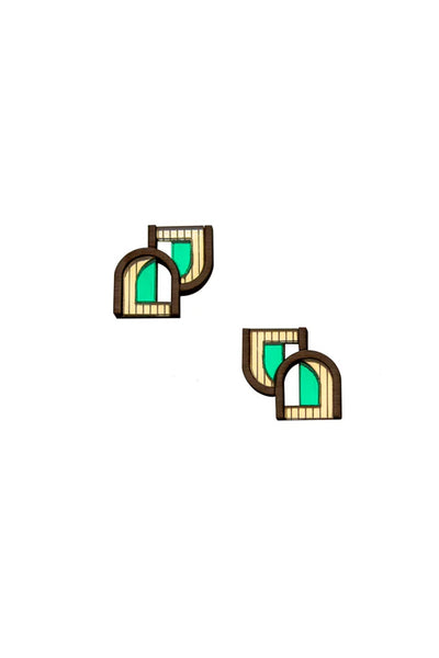 Arch Window Studs - Gold & Green