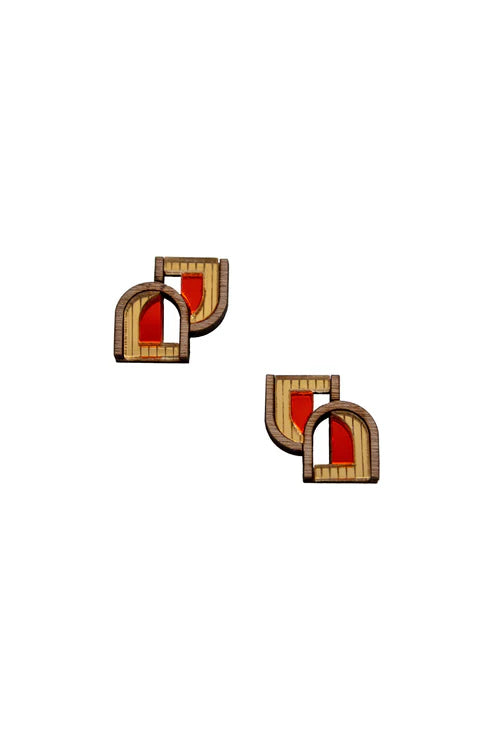 Arch Window Studs - Gold & Orange