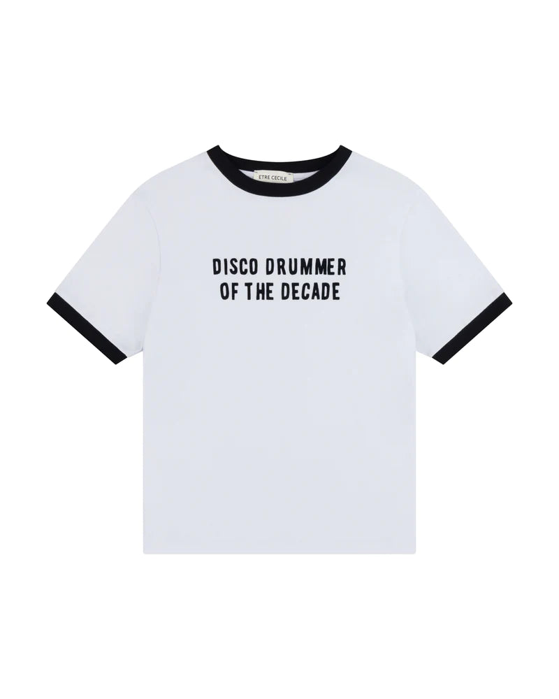Disco Drummer Of The Decade Ringer T-Shirt - White/Black