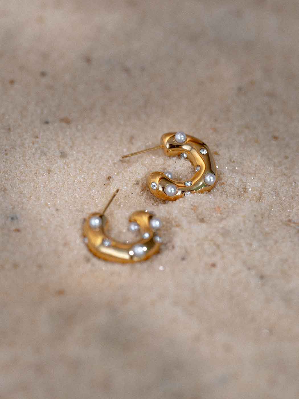 Dune Studded Pearl Hoops - Gold Plating