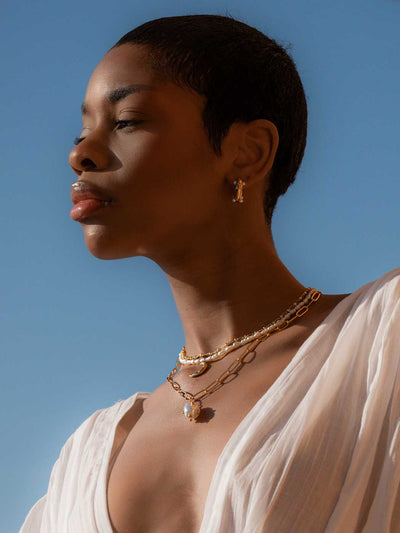 Dune Studded Pearl Hoops - Gold Plating