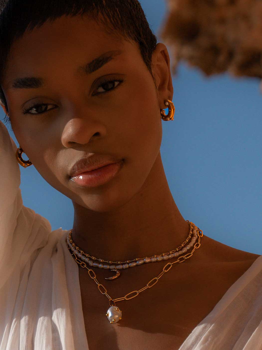 Dune Studded Pearl Hoops - Gold Plating