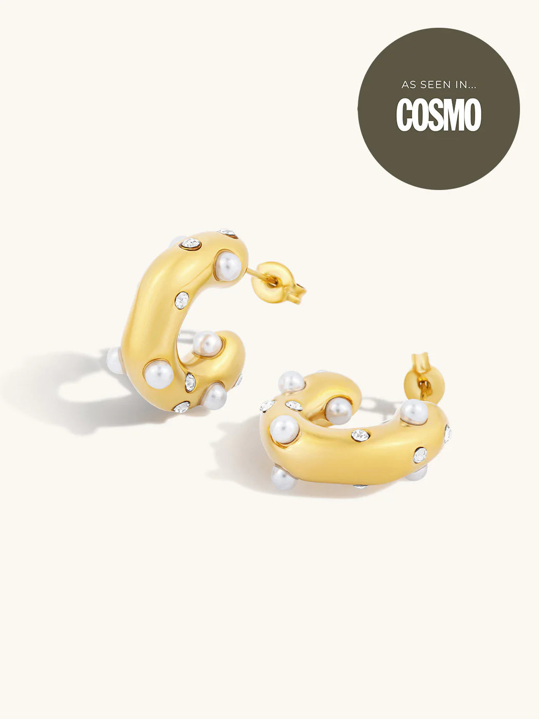 Dune Studded Pearl Hoops - Gold Plating