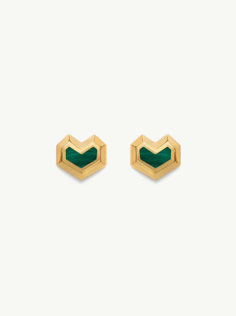 Daryl Studs - Gold/Green Malachite