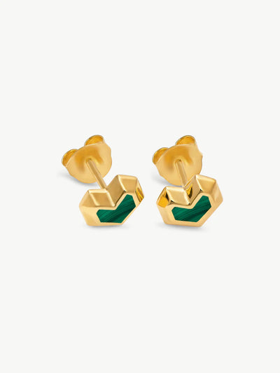Daryl Studs - Gold/Green Malachite