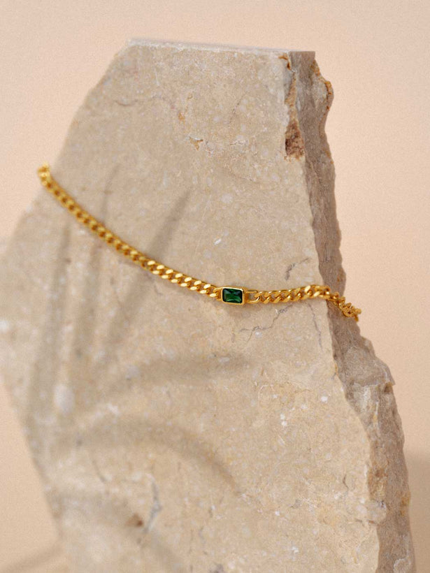 Emerald Curb Bracelet - Gold Plating/Emerald