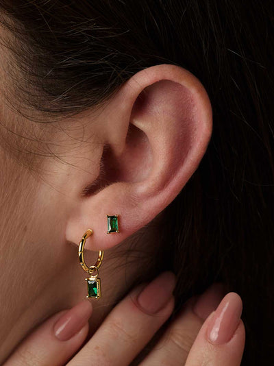 Emerald Baguette Studs - Gold Plating/Emerald