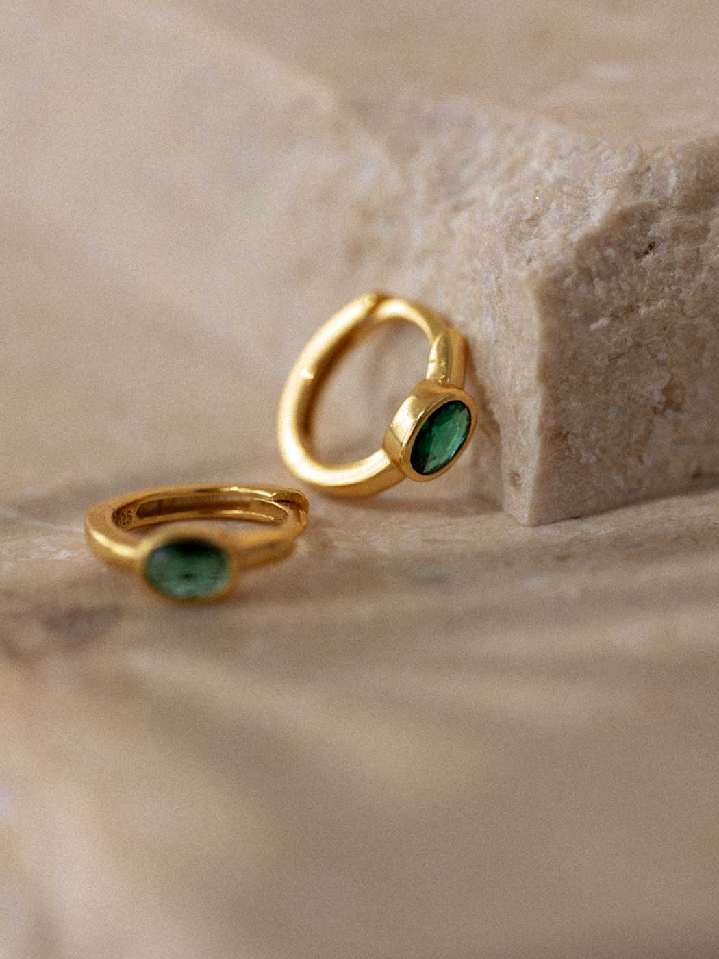 Emerald Boheme Huggies - Gold Plating/Emerald