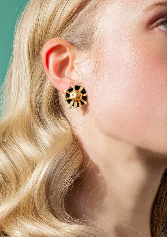 EOS Black Enamel Gilded Earrings - Gold