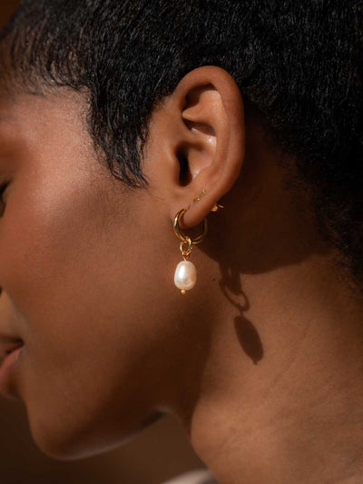 Gaia Pearl Hoops - Gold Plating/Freshwater Pearl