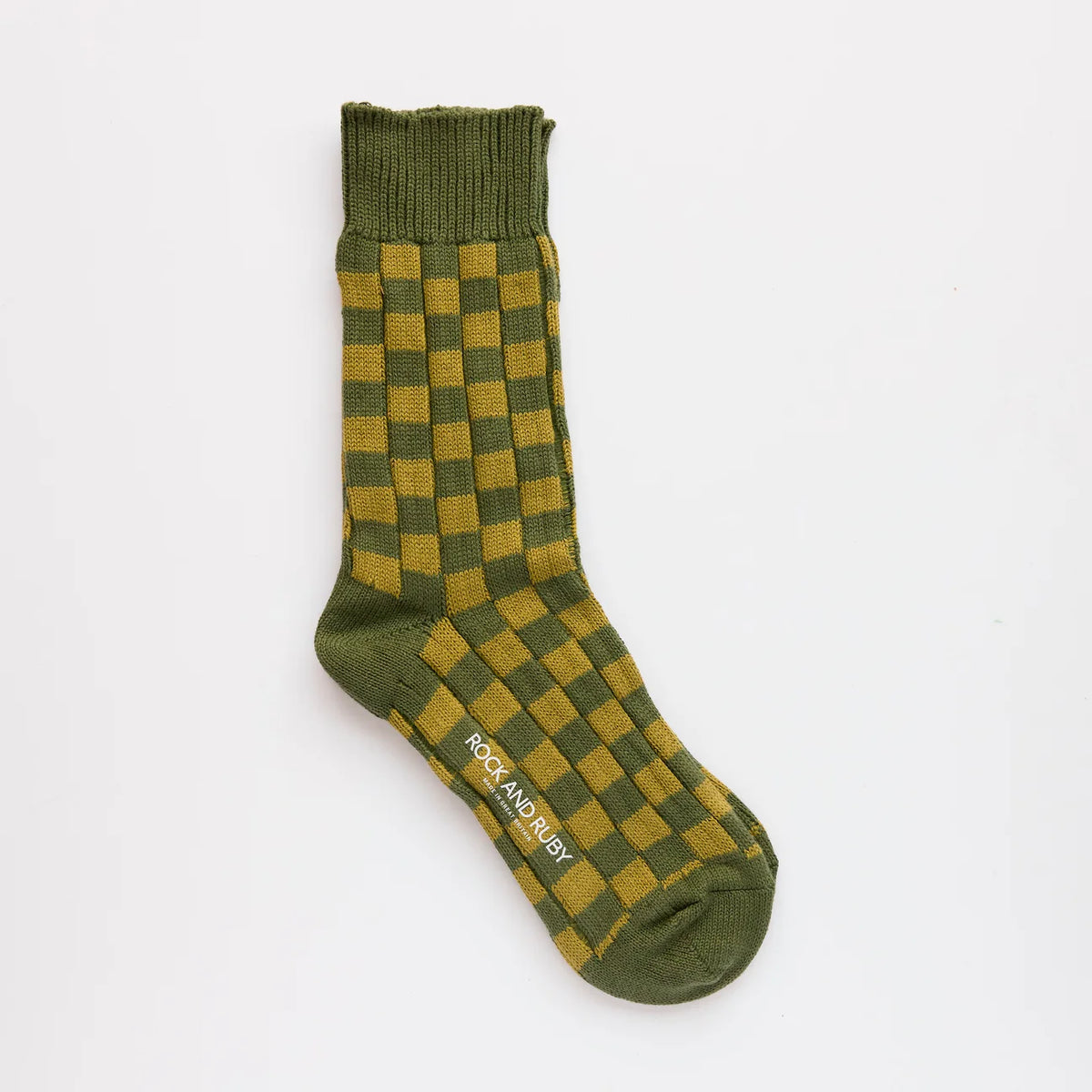 Edith Cotton Socks - Hunter Green Check