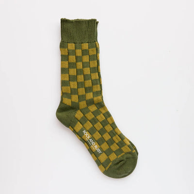 Edith Cotton Socks - Hunter Green Check