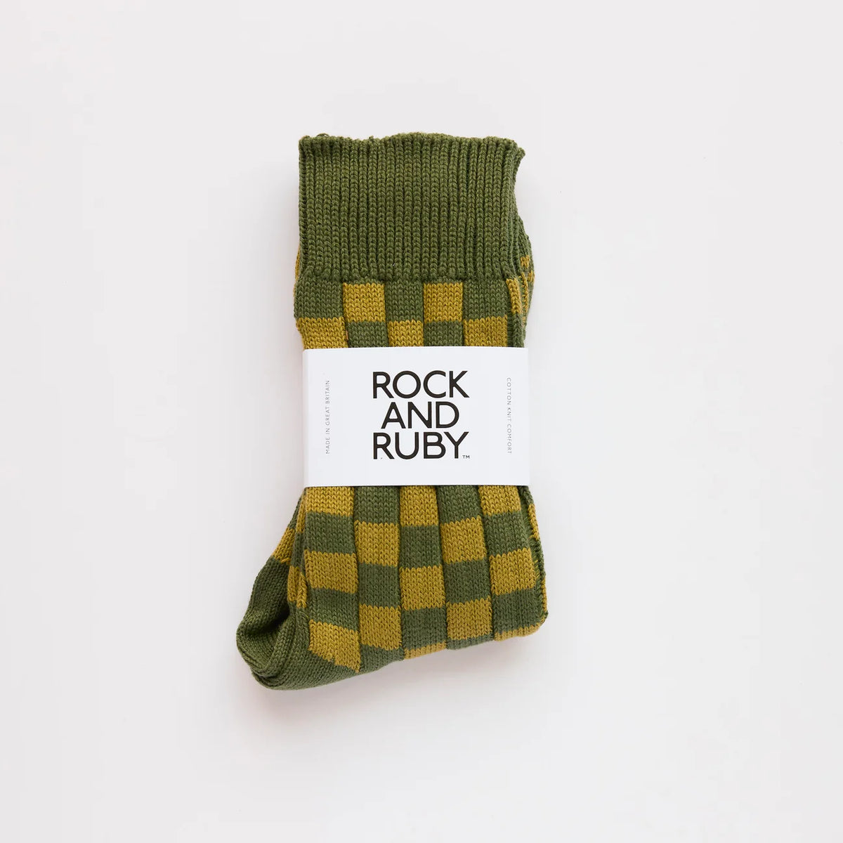 Edith Cotton Socks - Hunter Green Check
