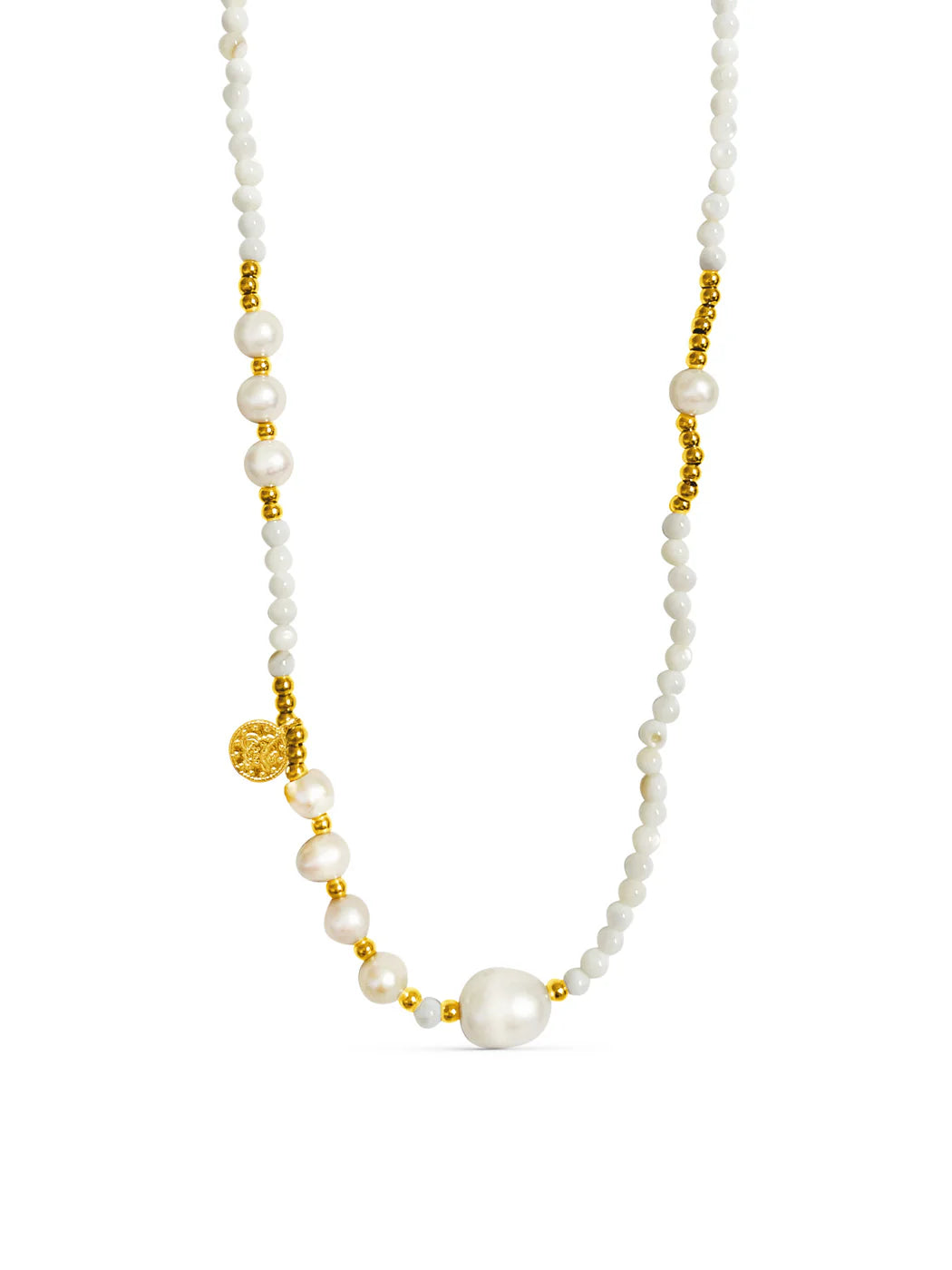 Hestia Beaded Coin Necklace - Gold Plating/Freshwater Pearl