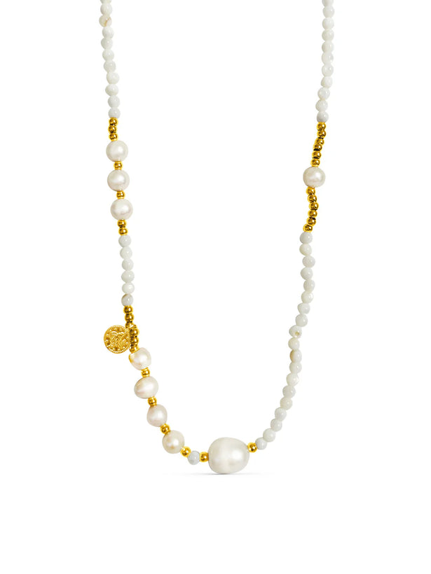Hestia Beaded Coin Necklace - Gold Plating/Freshwater Pearl