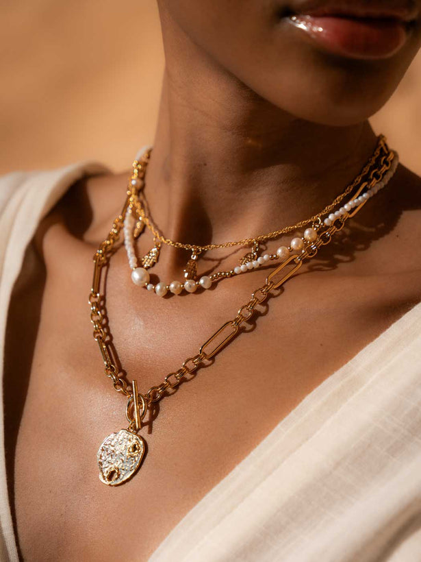 Hestia Beaded Coin Necklace - Gold Plating/Freshwater Pearl