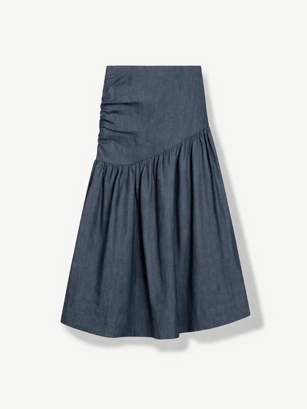 'NO MORE NOBODY' - Hilda Gathered Skirt Organic Cotton - Chambray