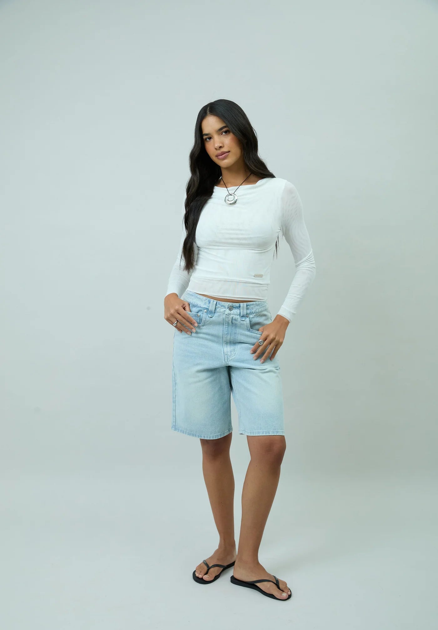 Double Layer LS Mesh Top - Vintage White