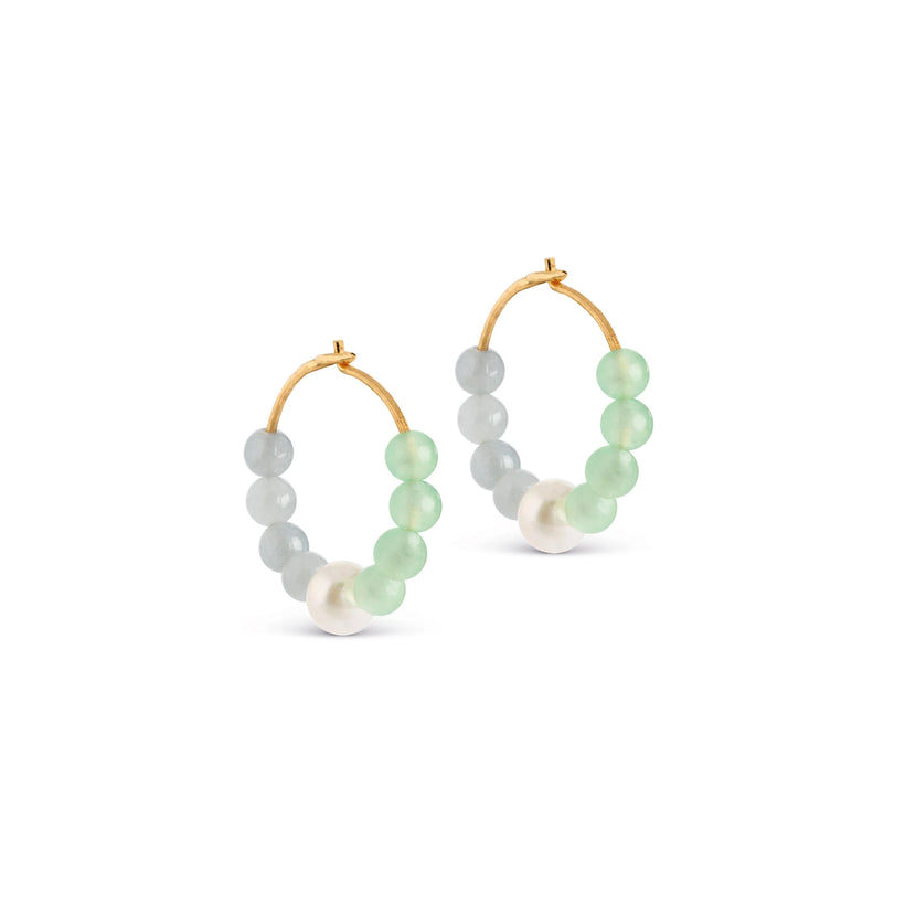 Kalea Hoops - Light Green,  Pearl and Light Blue