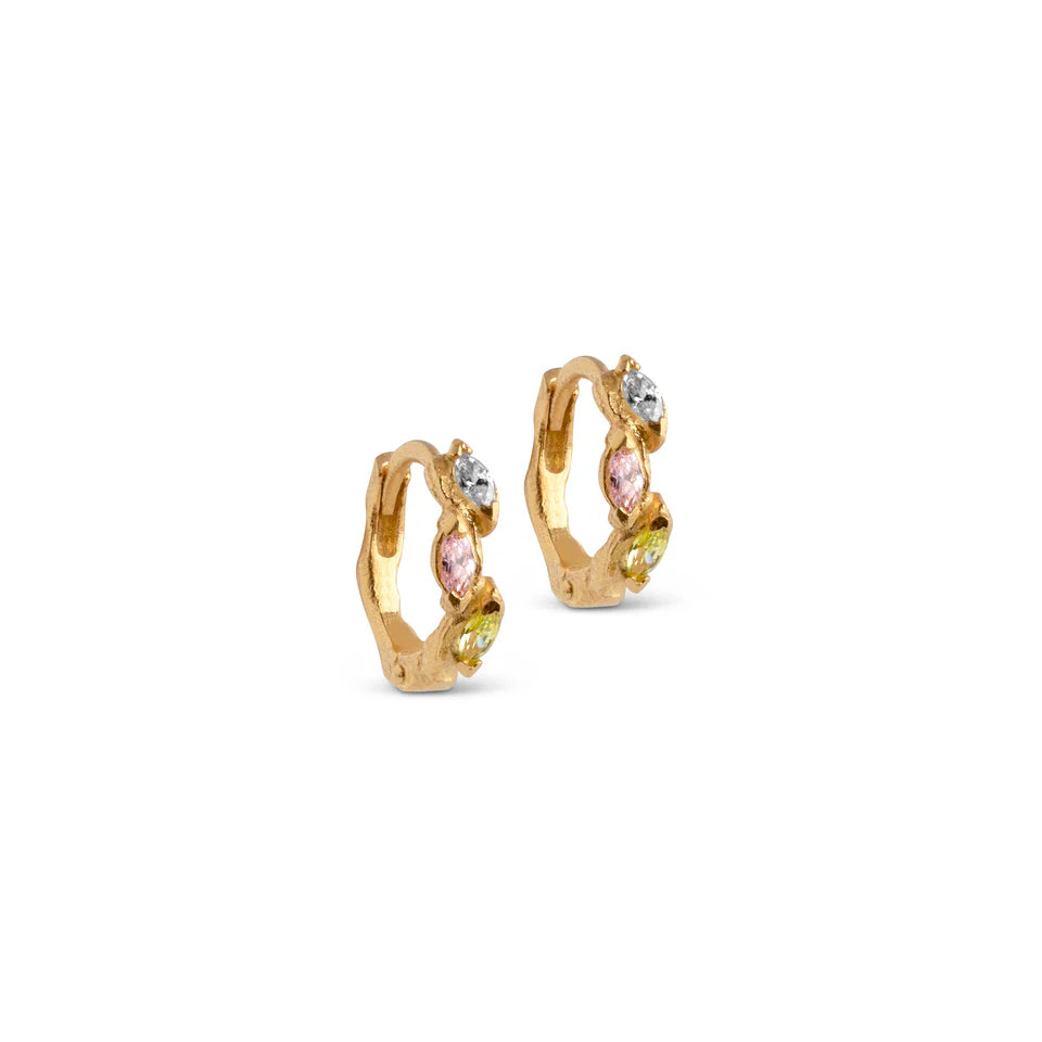 Laia Hoops -  Gold/Clear Light Pink/Apple Green