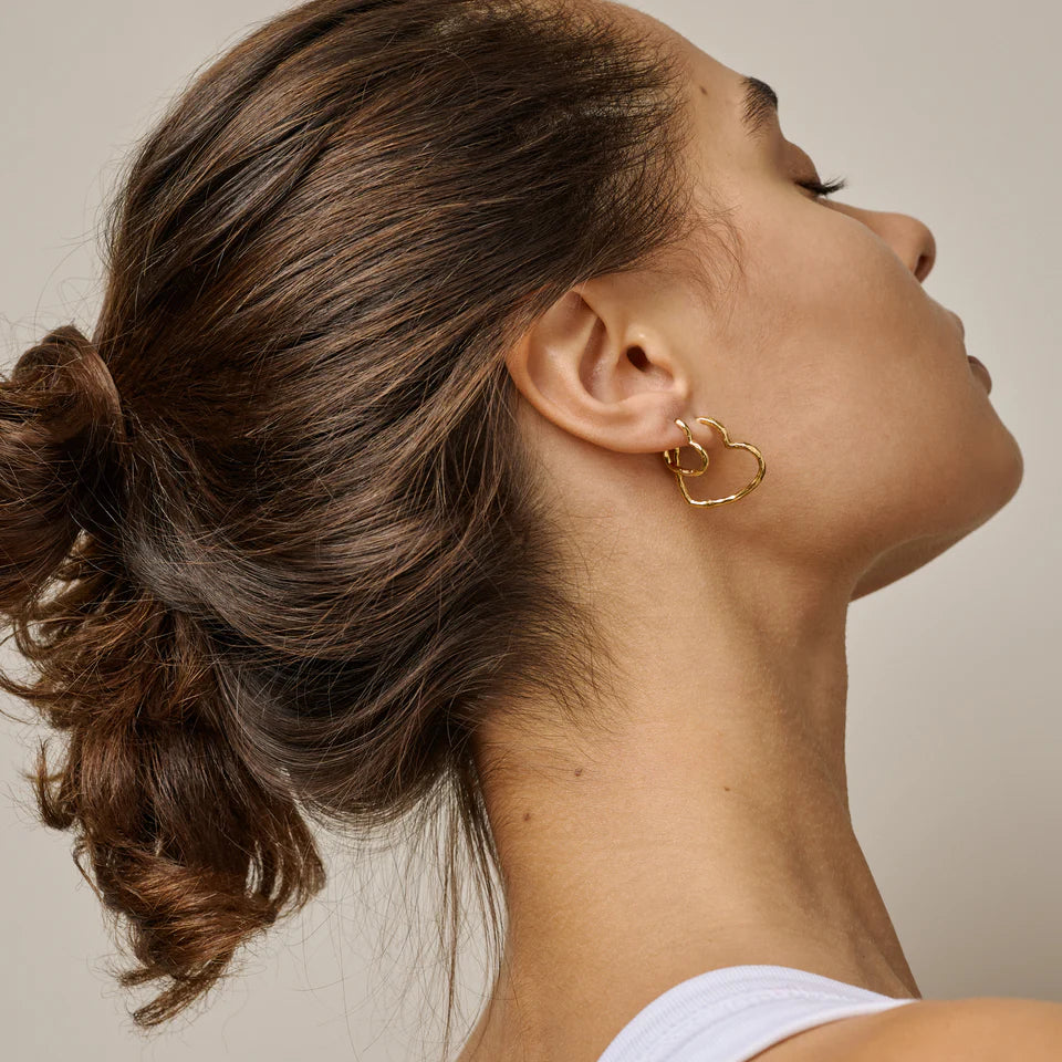 Organic Heart Small Hoops - Gold