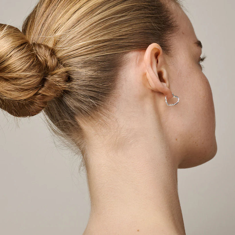 Organic Heart Small Hoops - Silver