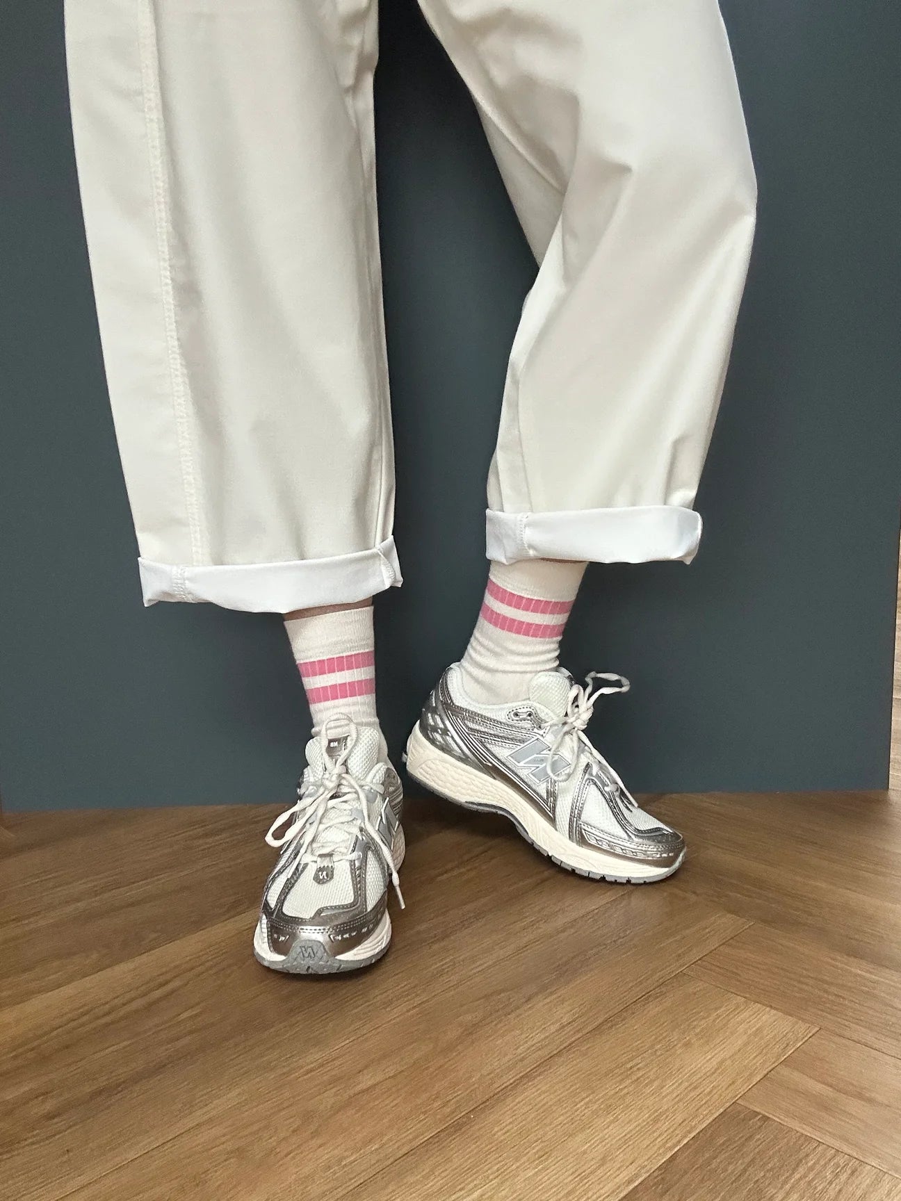 Luxe Cotton Ribbed Socks - Ecru / Rose Pink Stripe