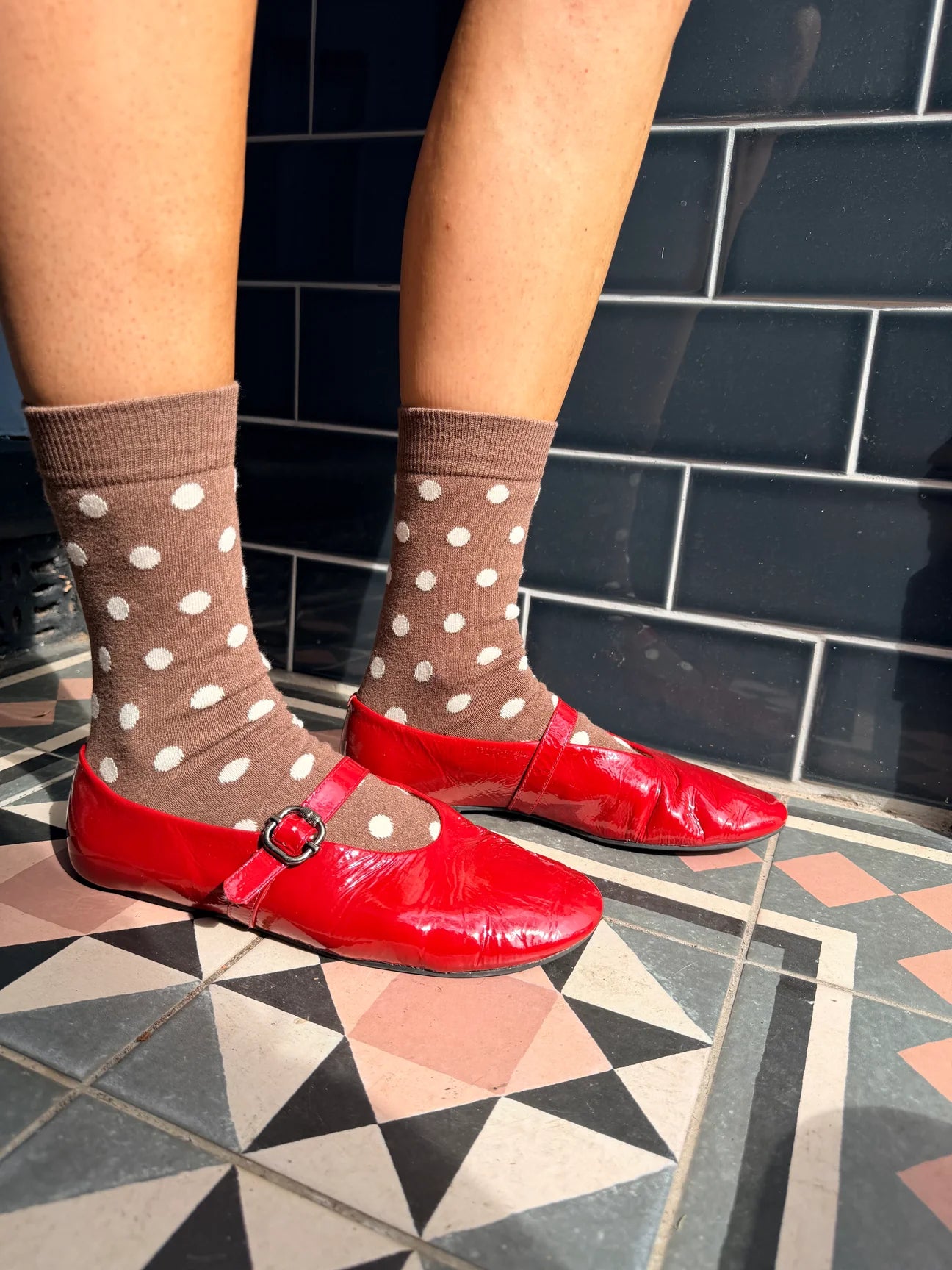Luxe Cotton Socks - Polka Dot Ecru/Coffee