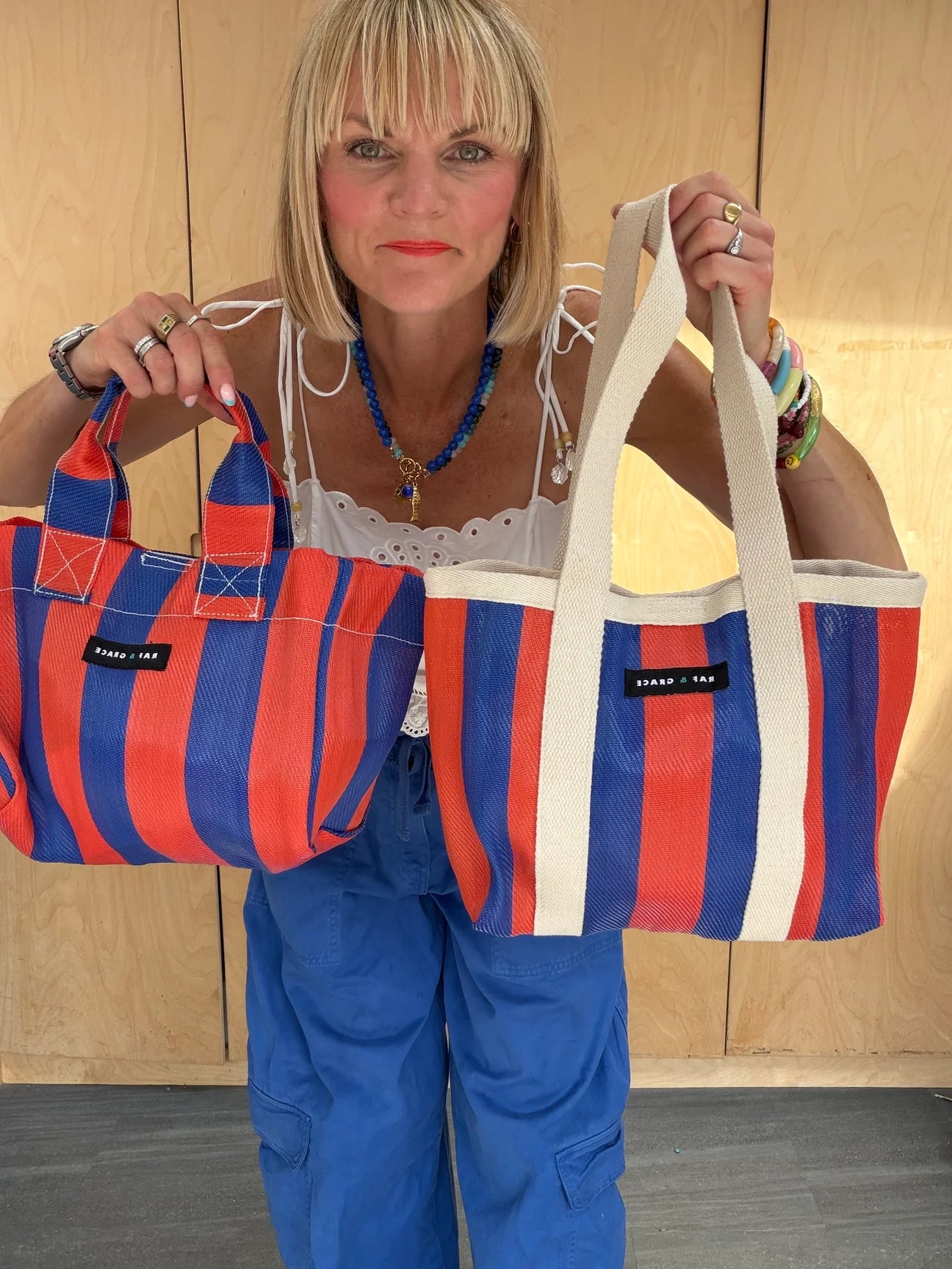 Mini Shopper Bag - Blue/Tomato Red