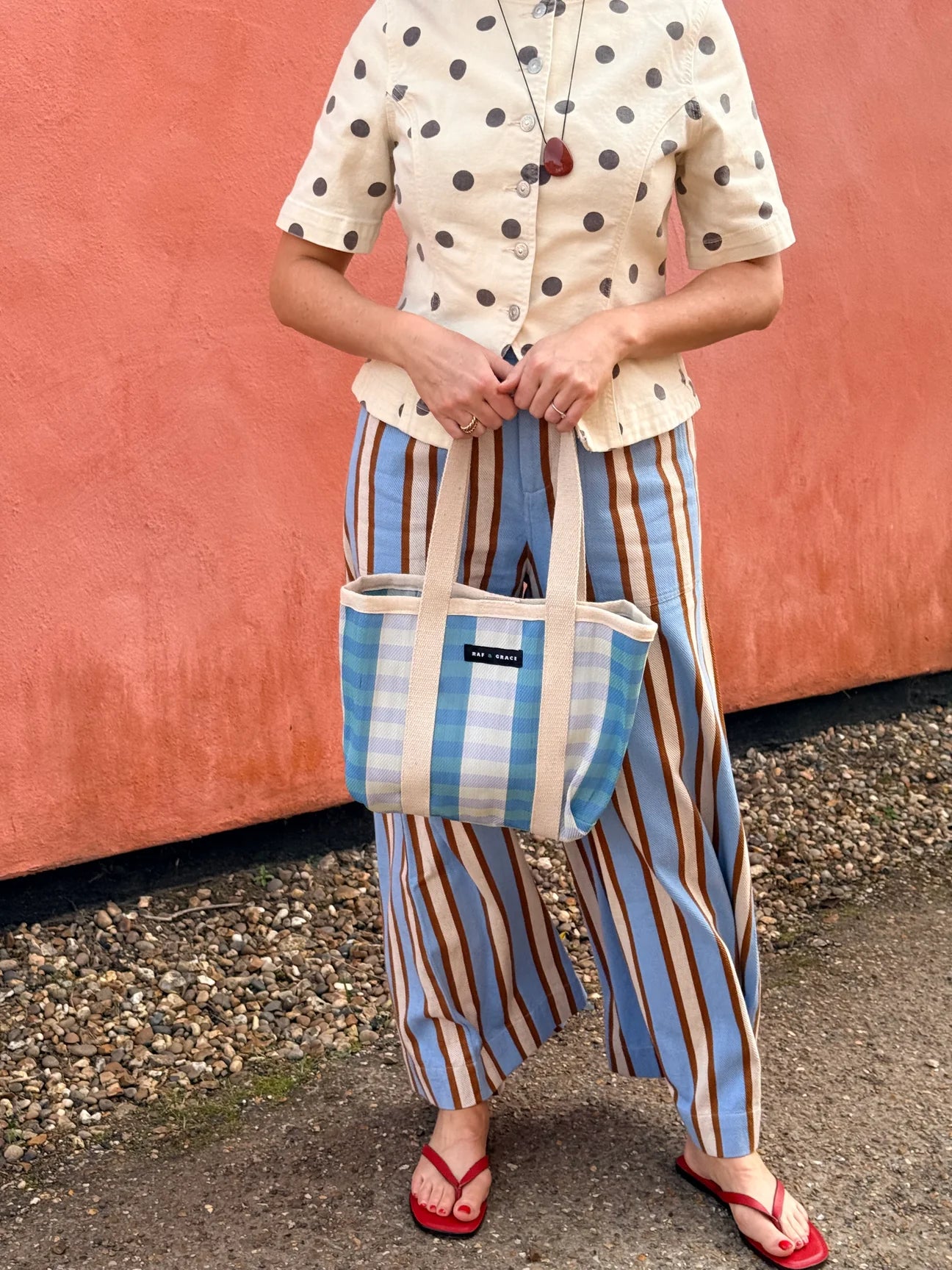 Mini Shopper Bag - Sky Blue/Ecru
