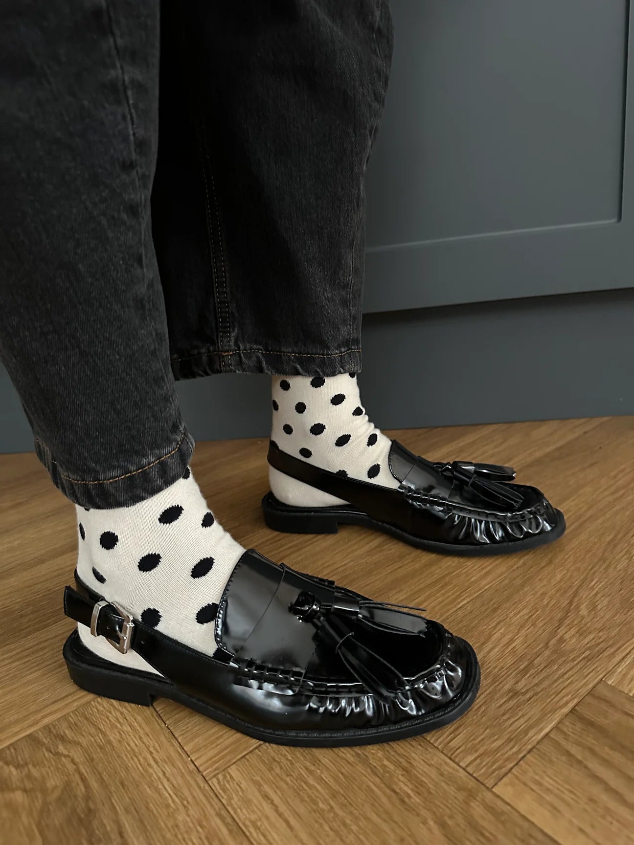 Luxe Cotton Socks - Polka Dot Black/Ecru