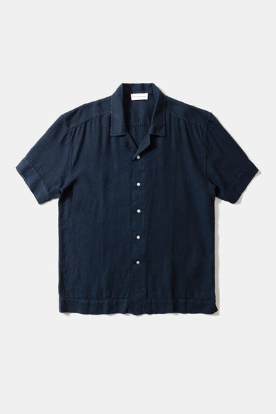 Linen Short Sleeve Shirt - Plain Navy