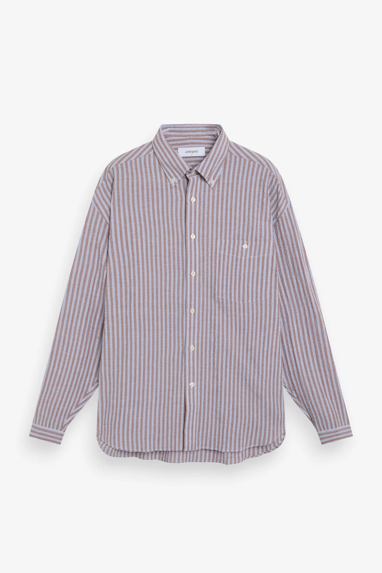 Seersucker Regular Shirt - Blue/Brown Stripes